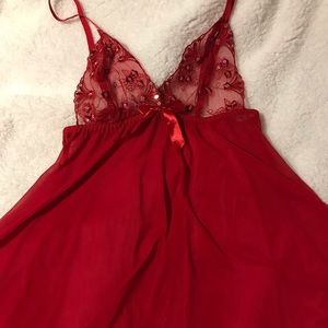 Wine Red Babydoll, Satin hem and Unlined Triangle Cup with Matching Panty